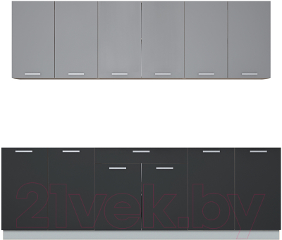 Кухонный гарнитур Интерлиния Мила Лайт 2.4 без столешницы (серебристый/антрацит) - фото