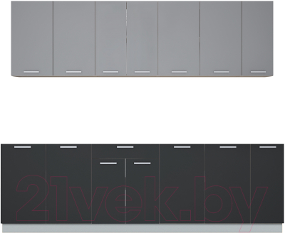 Кухонный гарнитур Интерлиния Мила Лайт 2.5 без столешницы (серебристый/антрацит) - фото