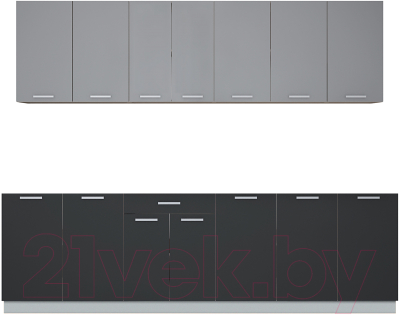 Кухонный гарнитур Интерлиния Мила Лайт 2.6 без столешницы (серебристый/антрацит) - фото