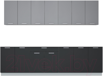 Кухонный гарнитур Интерлиния Мила Лайт 2.8 без столешницы (серебристый/антрацит) - фото