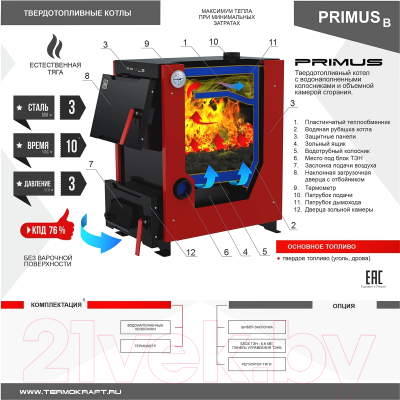 Твердотопливный котел Термокрафт Primus B 10 кВт