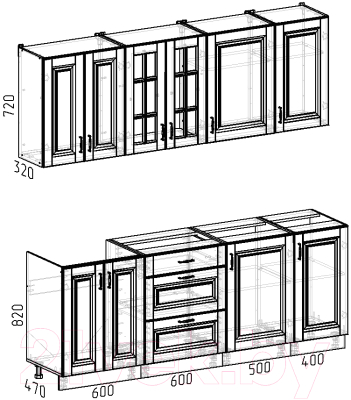 Кухонный гарнитур Интермебель Бостон-6 2.1 без столешницы (акация белая)