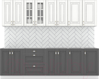 Кухонный гарнитур Интермебель Бостон-9 2.6 без столешницы (акация белая/акация графит) - фото