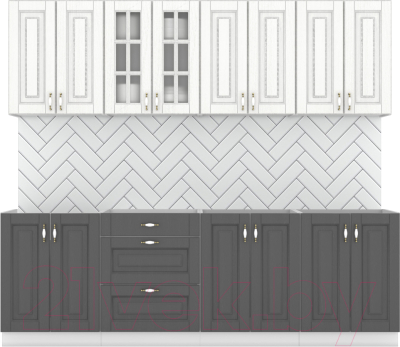 Кухонный гарнитур Интермебель Бостон-8 2.4 без столешницы (акация белая/акация графит) - фото