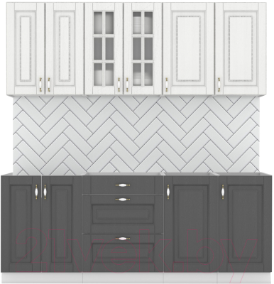 Кухонный гарнитур Интермебель Бостон-5 2.0 без столешницы (акация белая/акация графит) - фото