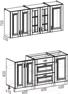 Кухонный гарнитур Интермебель Бостон-2 1.6 без столешницы (акация белая/акация графит)