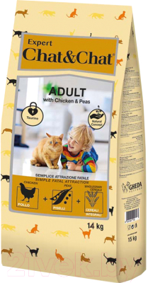Сухой корм для кошек Chat&Chat Expert для взрослых кошек с курицей и горохом (14кг) - фото