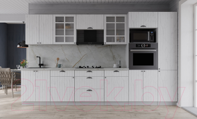 Кухонный гарнитур Интерлиния Берес 3.2В (дуб полярный/серый каспий)