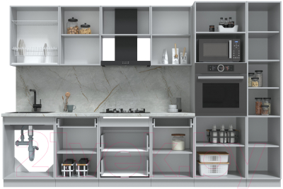 Кухонный гарнитур Интерлиния Берес 3.2В (дуб полярный/серый каспий)