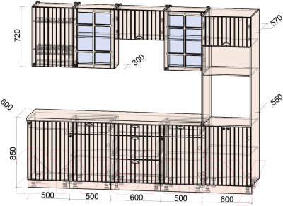 Кухонный гарнитур Интерлиния Берес 2.7В (дуб лазурный/дуб бунратти)