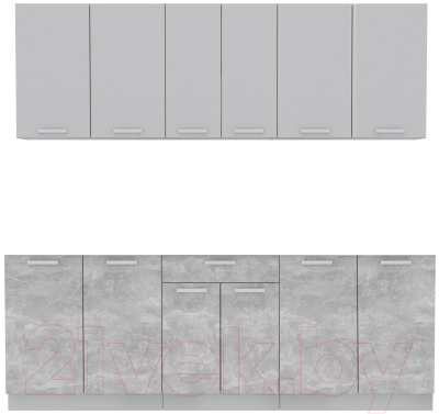 Кухонный гарнитур Интерлиния Мила Лайт 2.2 без столешницы (серебристый/бетон) - фото
