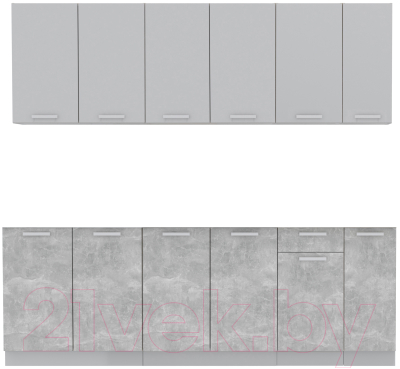 Кухонный гарнитур Интерлиния Мила Лайт 2.3 без столешницы (серебристый/бетон) - фото