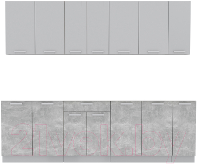 Кухонный гарнитур Интерлиния Мила Лайт 2.5 без столешницы (серебристый/бетон) - фото