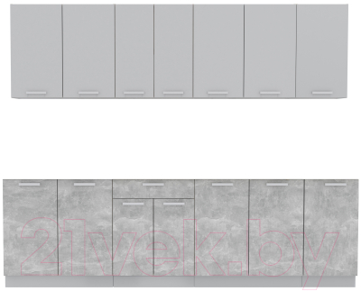 Кухонный гарнитур Интерлиния Мила Лайт 2.6 без столешницы (серебристый/бетон) - фото