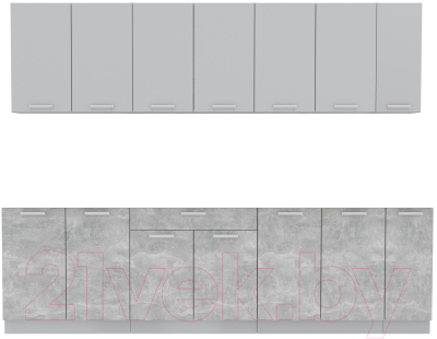Кухонный гарнитур Интерлиния Мила Лайт 2.7 без столешницы (серебристый/бетон) - фото