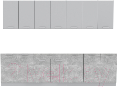 Кухонный гарнитур Интерлиния Мила Лайт 2.8 без столешницы (серебристый/бетон) - фото