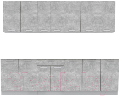 Кухонный гарнитур Интерлиния Мила Лайт 2.6 без столешницы (бетон) - фото