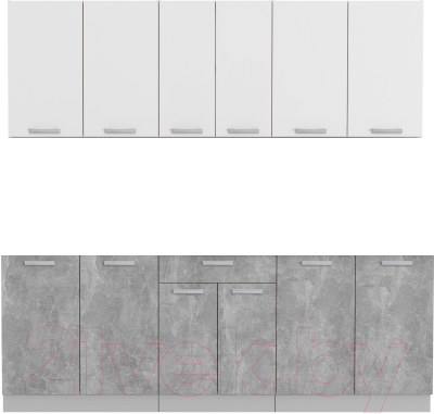 Кухонный гарнитур Интерлиния Мила Лайт 2.2 без столешницы (белый платинум/бетон) - фото