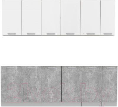 Кухонный гарнитур Интерлиния Мила Лайт 2.3 без столешницы (белый платинум/бетон) - фото
