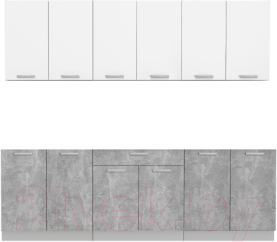 Кухонный гарнитур Интерлиния Мила Лайт 2.4 без столешницы (белый платинум/бетон) - фото