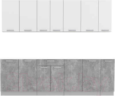 Кухонный гарнитур Интерлиния Мила Лайт 2.5 без столешницы (белый платинум/бетон) - фото