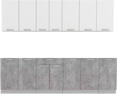 Кухонный гарнитур Интерлиния Мила Лайт 2.6 без столешницы (белый платинум/бетон) - фото