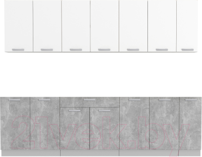 Кухонный гарнитур Интерлиния Мила Лайт 2.7 без столешницы (белый платинум/бетон) - фото
