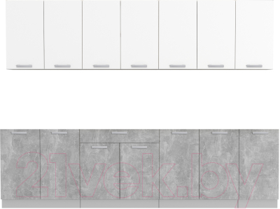 Кухонный гарнитур Интерлиния Мила Лайт 2.8 без столешницы (белый платинум/бетон) - фото