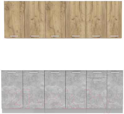 Кухонный гарнитур Интерлиния Мила Лайт 2.3 без столешницы (дуб золотой/бетон) - фото