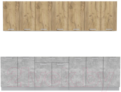 Кухонный гарнитур Интерлиния Мила Лайт 2.8 без столешницы (дуб золотой/бетон) - фото