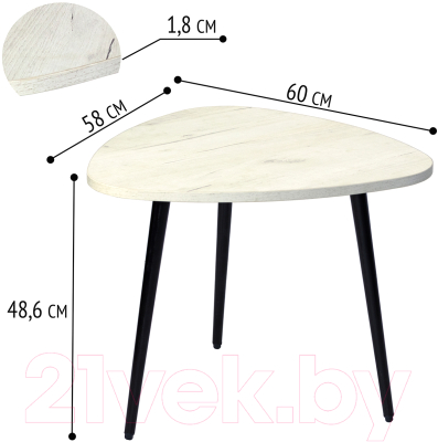 Журнальный столик Millwood Лофт СТ-9 (дуб белый Craft металл/пластик черный)