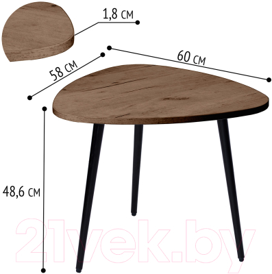 Журнальный столик Millwood Лофт СТ-9 (дуб табачный Craft металл/пластик черный)