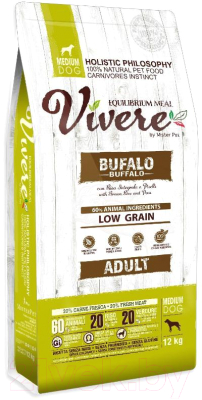 Сухой корм для собак Vivere Medium Adult Buffalo (12кг) - фото
