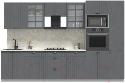 Кухонный гарнитур Интерлиния Берес 3.2В (дуб серый/опал светлый) - фото