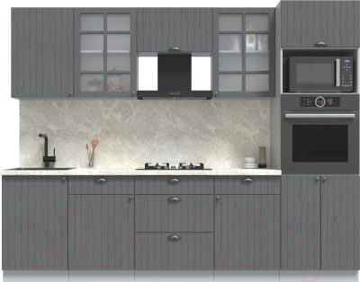 Кухонный гарнитур Интерлиния Берес 2.7В (дуб серый/опал светлый) - фото