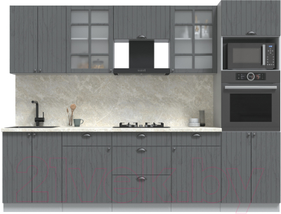 Кухонный гарнитур Интерлиния Берес 2.8В (дуб серый/опал светлый) - фото