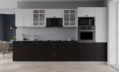 Кухонный гарнитур Интерлиния Берес 3.2В (дуб английский/дуб полярный/кастилло темный)