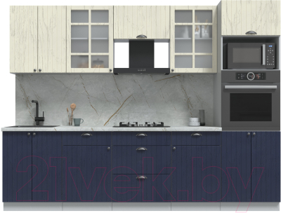 Кухонный гарнитур Интерлиния Берес 2.8В (дуб снежный/дуб королевский/серый каспий) - фото