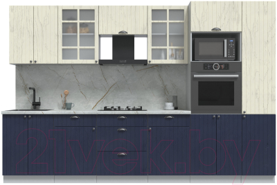 Кухонный гарнитур Интерлиния Берес 3.2В (дуб снежный/дуб королевский/серый каспий) - фото