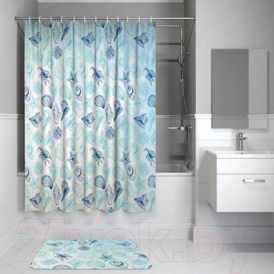 Шторка-занавеска для ванны Рыжий кот Ракушки / 104968