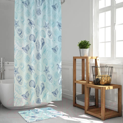 Шторка-занавеска для ванны Рыжий кот Ракушки / 104968