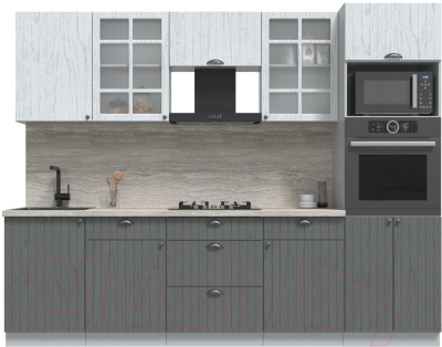 Кухонный гарнитур Интерлиния Берес 2.7В (дуб серый/дуб полярный/травертин серый) - фото