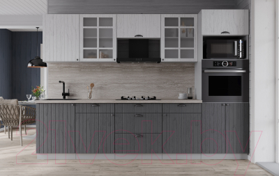 Кухонный гарнитур Интерлиния Берес 2.7В (дуб серый/дуб полярный/травертин серый)