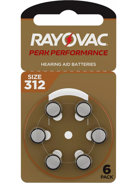 Комплект батареек Rayovac Peak Perfomans 312 PR41 для слуховых аппаратов - фото