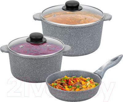 Набор кухонной посуды Elan Gallery Гармония вкуса 120574+3 (серый мрамор)