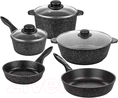 Набор кухонной посуды Elan Gallery Гармония вкуса 120273+5 (черный мрамор) - фото
