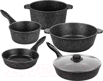 Набор кухонной посуды Elan Gallery Гармония вкуса 120273+5 (черный мрамор)