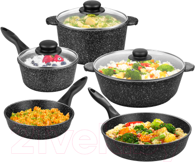Набор кухонной посуды Elan Gallery Гармония вкуса 120273+5 (черный мрамор)