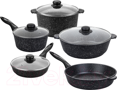 Набор кухонной посуды Elan Gallery Гармония вкуса 120111+5 (черный мрамор) - фото