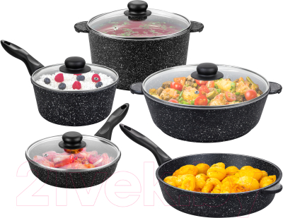 Набор кухонной посуды Elan Gallery Гармония вкуса 120111+5 (черный мрамор)